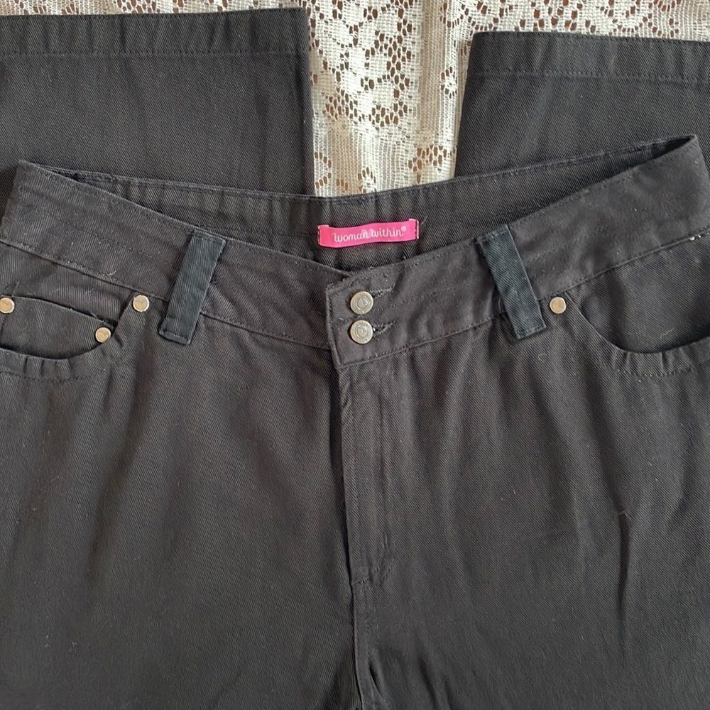 Woman Within 16w Black Jeans Straight Leg Plain Front